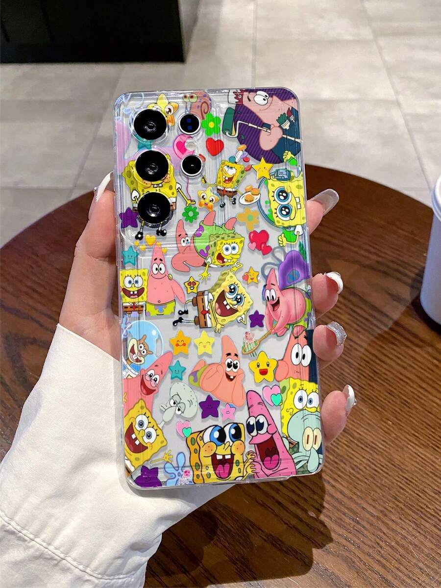 SpongeBob SquarePants 1個卡通趣味海綿派大星圖案精準切割防震手機殼保護套，適用於/Apple 16/15/14/13/12/11Pro Max/12Pro/14Plus及其他機型 - 彩色 - 查看 1