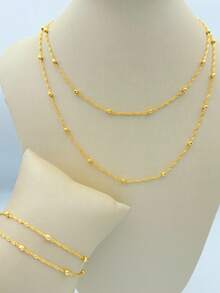 Necklace + Bracelet Kit For Women, Double And Laminated Twisted Band With Ball In 18k Gold Plated And 925 Silver - Vàng - Xem 3