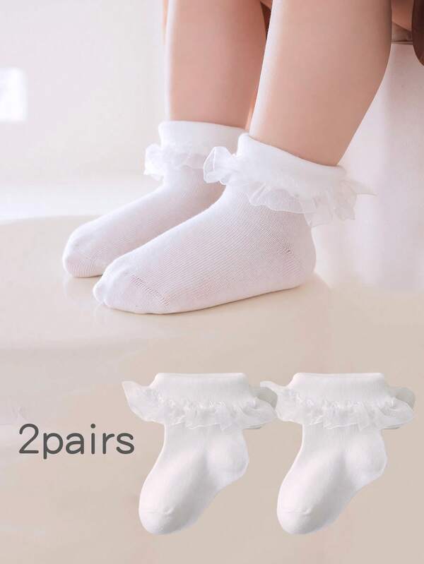 2 pares de calcetines cortos de algodón fino con ribete de encaje para bebés, para primavera/otoño
