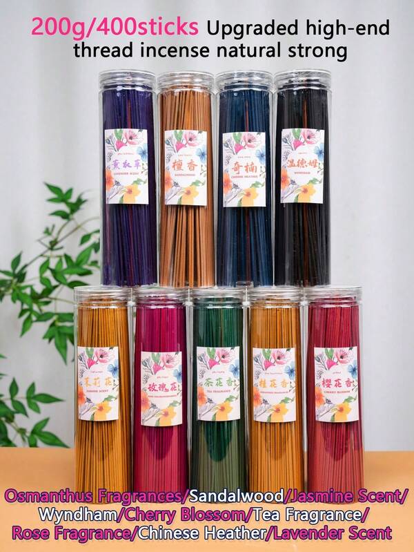400 palitos/200g Incienso de hilo natural de alta gama mejorado con calabacín dorado, sándalo, té, rosa, lavanda, cinamomo y flor de cerezo para aromaterapia y regalos. Suministros portátiles de incienso de hilo para usar al aire libre en yoga, meditación, sueño y relajación.