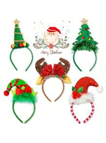 5pcs Classic Christmas Headbands - Holiday Party Accessories With Santa Claus, Reindeer, Christmas Tree Designs - Durable Plastic Structure, Non-Electric, Feather-Free Seasonal Headwear - Multicolor - View 1