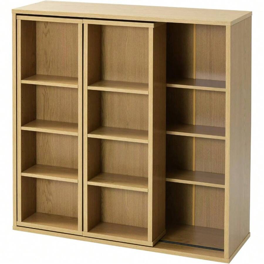 山善書棚 ウォルナット 90×29×92cm スライド本棚 コミック370冊収納 棚可動式 上下連結 - ライトブラウン - チェックする 1