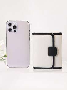 女士短款三折撞色薄边钱包 1 件 PU 柔软多功能学生钱包大容量卡夹小巧轻便礼盒包装适合作为女士节日礼物钱包迷你钱包钱包可爱钱包小钱包