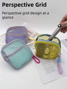 Pochette étanche pour cosmétiques 2025 Dopamine Tofu avec design en maille, grand sac d'articles de toilette de voyage pour produits de maquillage et d'hygiène | Étui de rangement à compartiments multiples avec fermeture éclair et sangle antidérapante. La couleur du nœud est aléatoire.