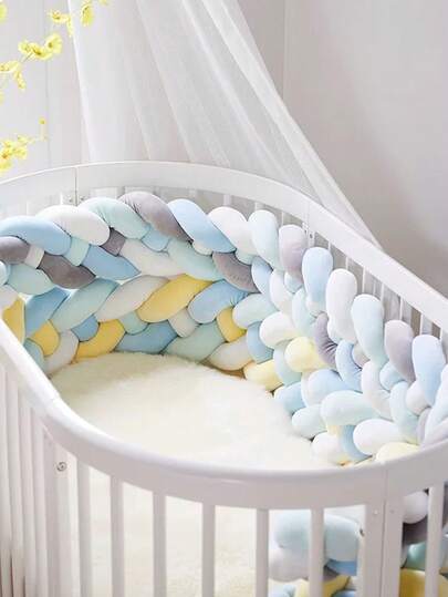 1 件 INS 风格编织婴儿床保险杠垫，新生儿床环绕软垫，育儿室装饰婴儿床保护垫，适合所有季节