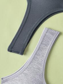 3 قطع مجموعة سوتيان وسروال للنساء بلون أحادي، بتصميم بسيط وعصري، لا سلكي مريح، ماص للصدمات وقوي، مناسب للرياضة اليومية المنزلية - متعدد الألوان - مشاهدة 6