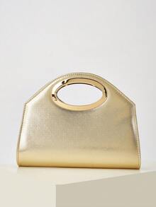 AIBBYDAR 女士晚宴包，纯金色，合成革，十字纹，金属手柄，女士手提包，适合搭配晚礼服，小巧方包，钱包，化妆包，闪亮，光泽，奢华，迷人，优雅，精致，可拆卸肩带，适合舞会、派对、婚礼、节日聚会、宴会等场合。 - 金色 - 查看 4