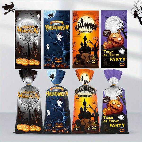 50pcs/100pcs Halloween Party Gift Bags, Pumpkin & Castle Design Packaging Bags