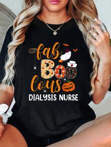 Fabulous Nurse Costume Faboolous Dialysis Nurse Halloween T-Shirt Print T-Shirt, Short Sleeve Round Neck Casual Top For Summer & Spring, Women's Clothing - Black - View 1