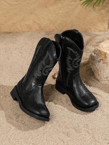 1 双儿童刺绣纯黑色西部牛仔靴，适合所有季节 - 黑色 - 查看 8