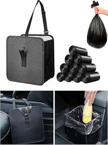 Foldable Car Trash Can With Large Capacity - Durable Polyester, Car Trash Can With Additional 40pcs Trash Bags Black, Easy-To-Clean, Hanging Storage Bag For Car Interior, Ideal Gift For Women & Men, Car Trash Can, Multifunctional Car Storage Bag