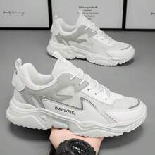 WANWEISI 男士轻便休闲字母印花设计运动鞋 - 低帮，EVA 鞋底，PU 和织物鞋面，透气，适合跑步、徒步旅行、户外和日常穿着