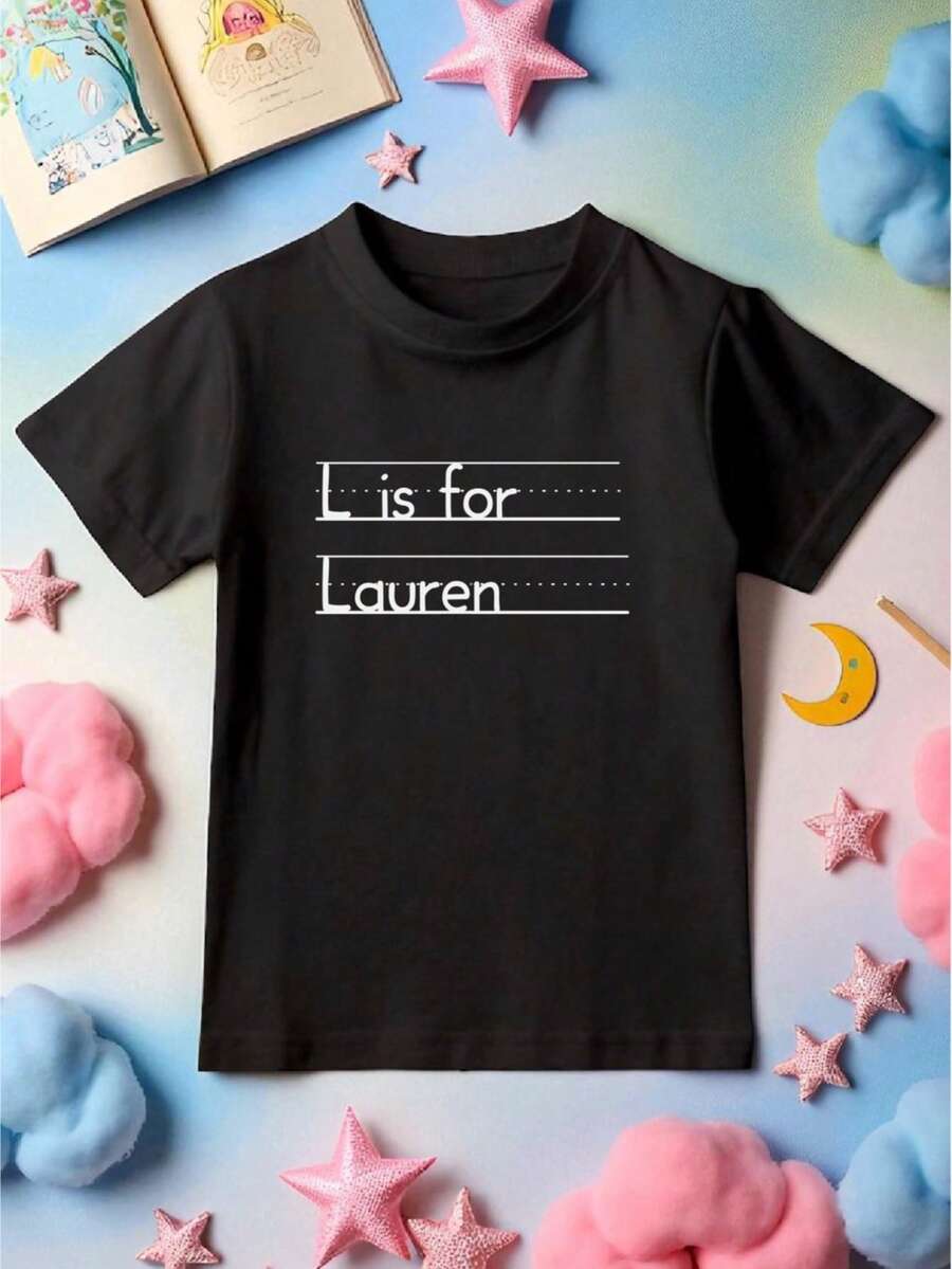Custom Name School Shirt, Kids Back To School Tee, Personalized First Day Of School, Cute Toddler & Youth School Outfit For Boy Girl, Personalized Alphabet Gift T-Shirt. CU-8 - 黑色 - 查看 1