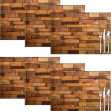 1pc/4pcs/6pcs Wood Grain Pattern Printed Linen Placemats, Suitable For Dining Table, All Season Decor, Modern Washable Table Mats, Room Decor, Coasters, Kitchen Dining Mats, Indoor Outdoor Party Decoration, Home Decor, Ideal Gift
