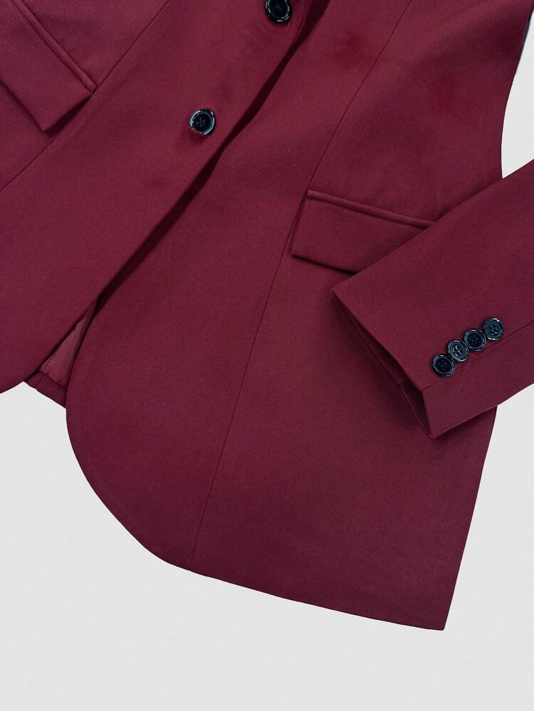 女士优雅西装外套，适合商务休闲、通勤、日常办公、约会、度假、派对等场合，春季必备。 - 酒紅色 - 查看 3