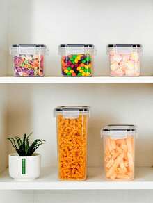 30pcs Closed Food Storage Containers With LIDS, Plastic Kitchen Pantry Organization And Storage, Dry Cargo Containers For Cookies, Grains, Pasta, Flour, Sugar, Labels, Markers, Dishwasher, Plastic Food Storage Containers - 黑與白 - 查看 5