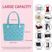 Rubber Tote Bag Small Beach Bag Waterproof Travel Bags Washable Tote Portable Open Handbag For Sports Beach Boat Outdoor - 黑色 - 查看 3