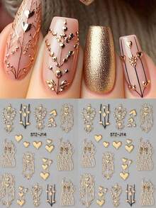 2pcs 3D Bronzing Heart Stickers For Nails Metallic Golden Heart Designs Glitter Self Adhesive Nail Art Decals For Valentine's Day Decoration Manicure Supplie - Vàng - Xem 3
