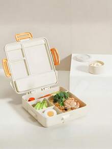 1pc Children's Portable Lunch Box, Microwave Lunch Box, Office Worker Lunch Box, Pp Material, Light And Beautiful, Material, Strong Buckle, Sealed And Leak-Proof, Multi-Grid Design, No Odor, Easy To Clean, Handle Design, Easy To Carry, Comes With Sauce Box - Multicolor - View 4