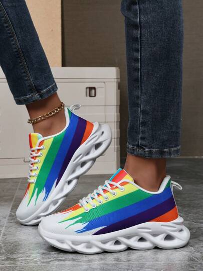 Women's Fashion Casual Colorblock Breathable Comfortable Sneakers, Outdoor Stylish Couple Sports Shoes For Campus