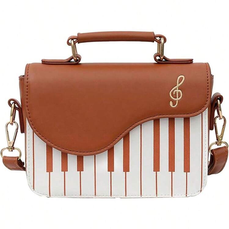 Zeph Hosea Women Piano Pattern Music Note Top Handle Satchel Mini Size Crossbody Tote Bag Purse - Brown - View 1