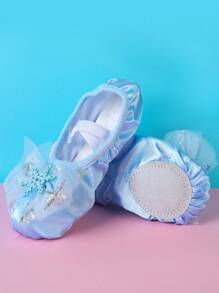 Children's Cute Princess Snowflake Indoor Soft Bottom Ballet Dance Shoes, Full Elastic Soft Bottom Comfortable Non-Slip Elastic Band No-Tie Dance Shoes Yoga Shoes - Blue - View 3
