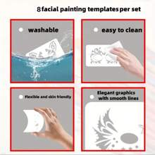 8pcs Halloween Half Face Painting Template, Reusable With Various Patterns - Sets - View 3