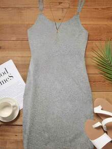 New York Inspired Sling Dress, Summer Cotton Print Casual Women's Sundress - 灰色 - 查看 2