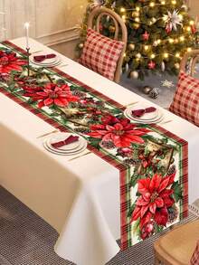 1pc Merry Christmas Table Runner, 35*180cm Polyester Table Runner With Retro Style Christmas Gnome Santa Claus Red Flower Christmas Ball Design, Suitable For Christmas Party Table Decoration, Happy New Year 2026, Christmas Decoration Supplies, Best Christmas Gift