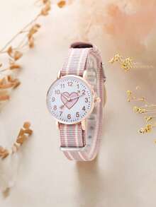 1pc Canvas Material Girl Cartoon Graphic Digital Children's Watch, Suitable For Back To School Season