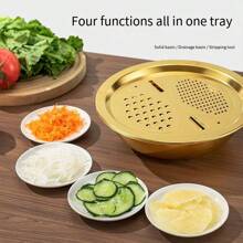 三件套不锈钢厨房备餐套装：集成式刨丝器、多功能滤网和带沥水系统的碗，用于清洗、切片水果、蔬菜和奶酪。