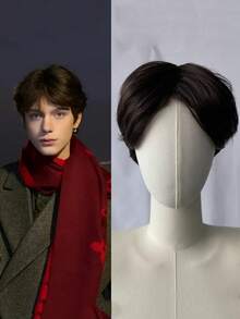 Perruque pour homme avec raie au milieu, coupe courte, perruque à clipser stylée, volumineuse et naturelle, facile à porter pour le cosplay - Multicolore - Voir 7