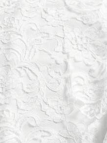 Round Neck Long Sleeve Lace Modest Dress With Belted Waist In Solid Color - White - View 10