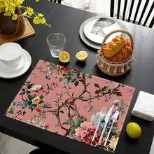 1pc/4pcs/6pcs Vintage Floral Pattern Linen Placemats, Suitable For Dining Table, All Season Decor, Modern Washable Table Mats, Room Decor, Coasters, Kitchen Dining Mats, Indoor Outdoor Party Decoration, Home Decor, Ideal Gift - Multicolor - View 5