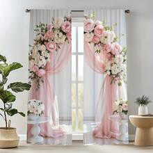 2 tấm rèm in hoa hồng màu hồng thanh lịch - Thiết kế hoa văn với họa tiết hoa hồng trắng và kem, 100% polyester, kiểu may túi luồn thanh treo dễ dàng, có thể giặt máy, thích hợp cho phòng ngủ, phòng khách, nhà bếp, phòng tắm - Trang trí nhà cửa phong cách và tăng cường sự riêng tư, rèm cửa cho phòng ngủ, rèm chắn sáng. - Nhiều màu - Xem 5