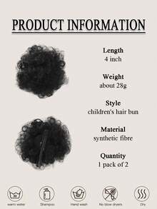2pcs 4inch Hairpin Style Hair Buns,Afro Puffs Kinky Curly Chignon ,Natural Black Synthetic Wigs Suitable For Daily Wear