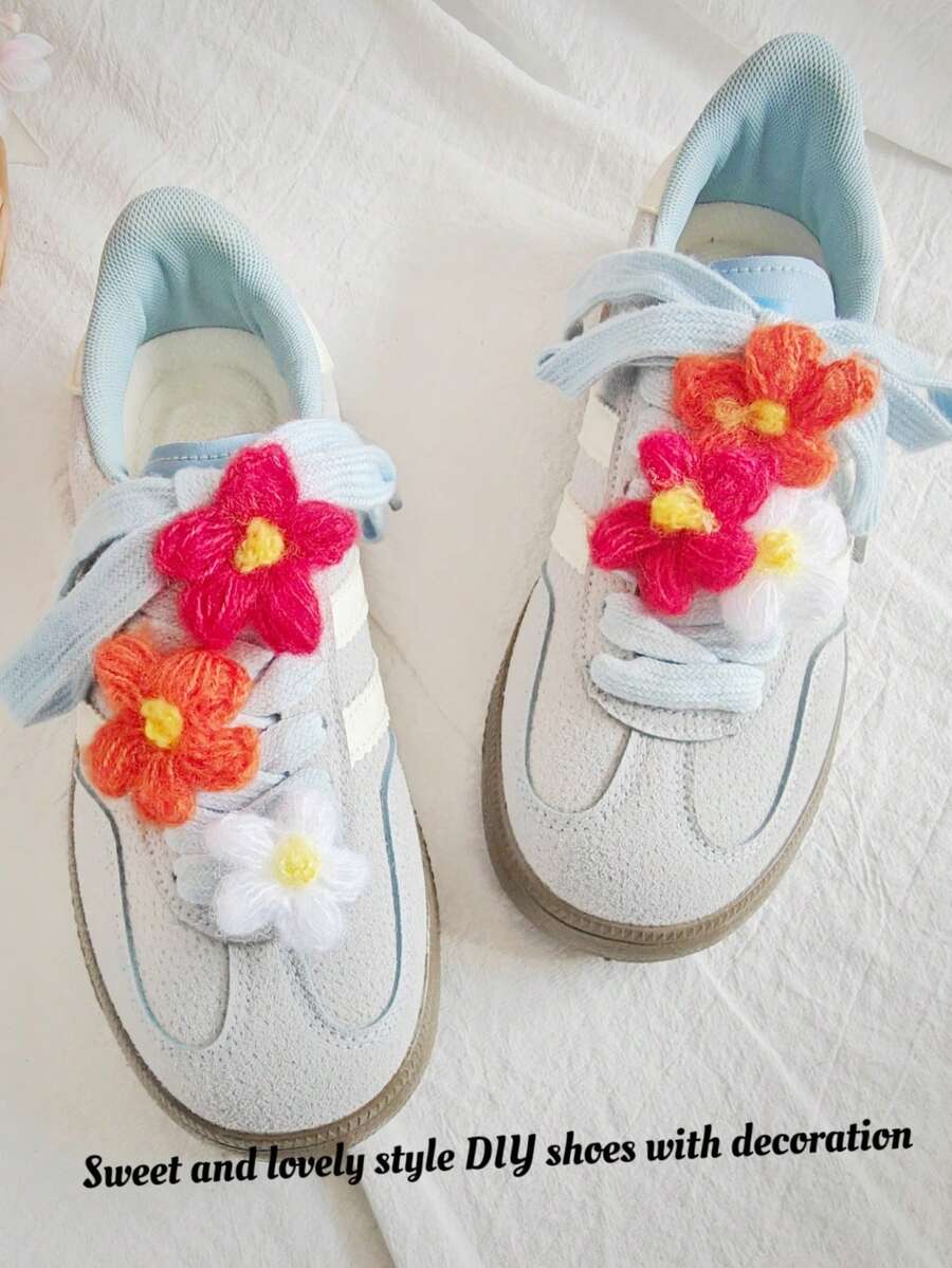 2 件鞋配件，新款糖果色针织花，可拆卸鞋带装饰扣，适用于运动鞋/靴子/休闲鞋/篮球鞋和其他服装，多用途 DIY 配件 - 米色 - 查看 1