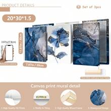 3pcs/Set Canvas Paintings And Posters,Modern Blue Floral Abstract Art Decor,Home Decor,Wall Art,Room Decor,HD Prints,Ideal Gifts,Living Room,Bedroom,Dining Room,Office Decorative Art,Posters,Wall Art,Room Decoration Stuff,Modern,Botanical(Optional) Frame)