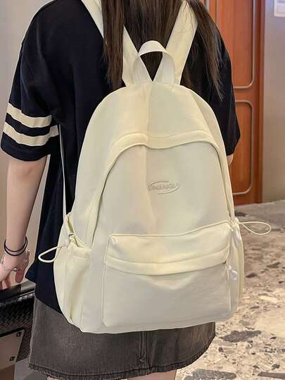 Japanese-Style Minimalist Versatile Large Capacity Solid Color Campus Backpack, 2025 Spring New Lightweight Commuting Student Double-Shoulder Bag, New Style Fresh Girl Travel Small Backpack, Japanese Ins College Style University Student Class Backpack.