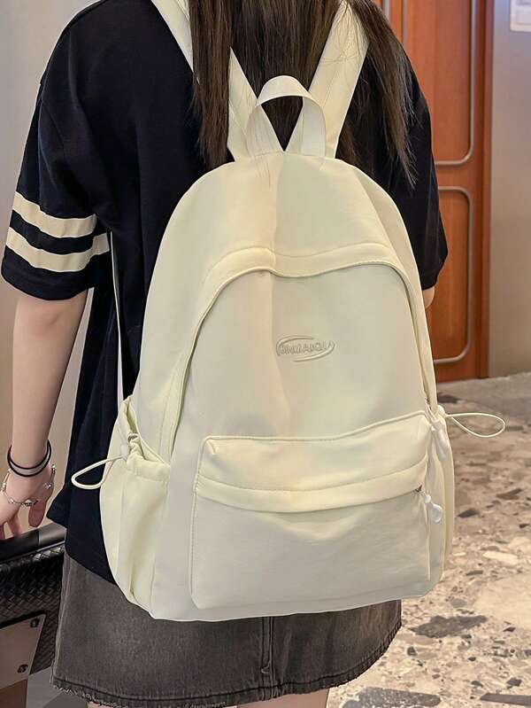Japanese-Style Minimalist Versatile Large Capacity Solid Color Campus Backpack, 2025 Spring New Lightweight Commuting Student Double-Shoulder Bag, New Style Fresh Girl Travel Small Backpack, Japanese Ins College Style University Student Class Backpack.