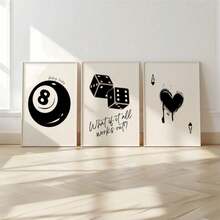 复古 3 件套墙面艺术 8 球海报 Ace 卡感觉幸运大学公寓 Y2K 房间装饰 70 年代印刷帆布画海报和印刷墙面艺术图片用于客厅装饰可选框架﻿ - 3件/套 - 查看 11