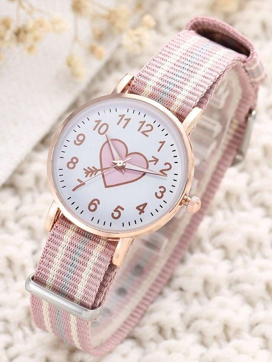 1pc Canvas Material Girl Cartoon Graphic Digital Children's Watch, Suitable For Back To School Season