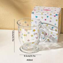 1 pieza Taza de vidrio con diseño de estrella colorida, diseño de caja de regalo exquisito y único, taza de gran capacidad para café, bebida, jugo, desayuno, leche, tazón para postre, tazón para helado, adecuado para cocina, habitación, comedor, vajilla, verano, océano, una taza de café, vidrio, taza, tazón, regalo de cumpleaños, regalo de Acción de Gracias y Halloween, regalo de regreso a la escuela