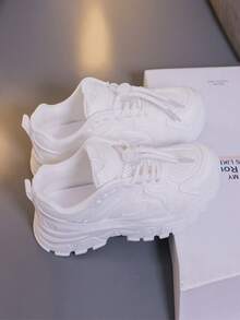 1 Pair 2025 Spring/Summer New Breathable Mesh Running Sneakers, Student Children Shoes, Summer Sports Shoes For Boys & Girls - White - View 11