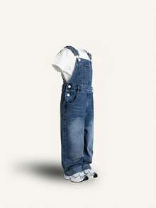 Adjustable Strap Neutral Wide Leg Denim Overalls, Versatile For All Seasons (Without T-Shirt)