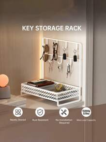 1 pieza Estantería de almacenamiento de llaves multifuncional para la entrada, estantería de almacenamiento de gabinete de zapatos para la entrada, caja de almacenamiento de máscaras, estantería de almacenamiento de joyas, mesa de centro de la sala de estar, mueble del pasillo, entrada, estantería de almacenamiento de cosméticos multifuncional de hierro con ganchos, estantería de baño simple, plato de exhibición de joyas de alta capacidad y creativo