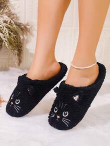 RALSWNAY Pantuflas gruesas de mujer con diseño de panda, pantuflas cálidas para interiores y el hogar, forro suave, suela silenciosa, lavables a máquina, pantuflas esponjosas - Negro - Ver 3