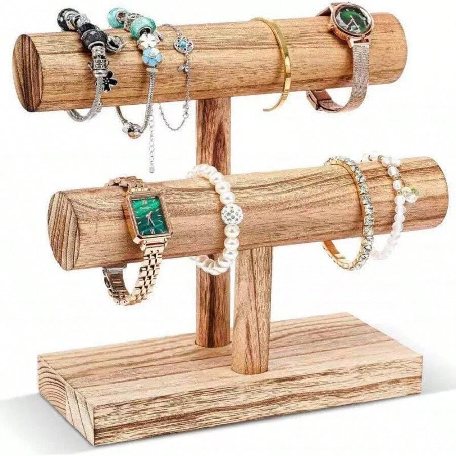 Rustic-Style Jewelry Organizer Stand, Wooden T-Bar Necklace Rack And ...