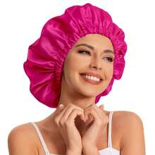Gorro de satén, gorro de seda para el pelo, gorro holgado para dormir, gorro de satén para dormir, gorros para dormir, gorros para el pelo rizado Natural para mujer - Rojo - Ver 13