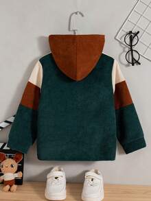 Jungen Lässige Outdoor Mode Kontrast Farbblock Patchwork Tasche Dekor Regular Fit Langarm Kapuzenjacke, Frühling & Herbst - Braun - Übersicht 2